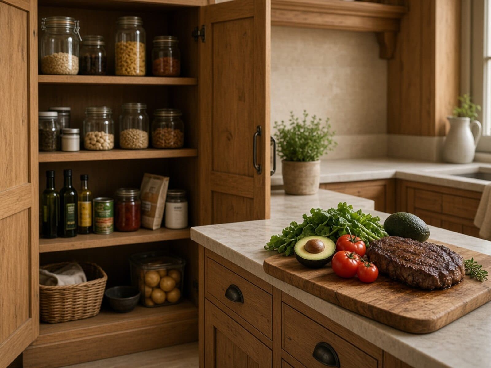 An open pantry showing the food a household actually keeps and eats