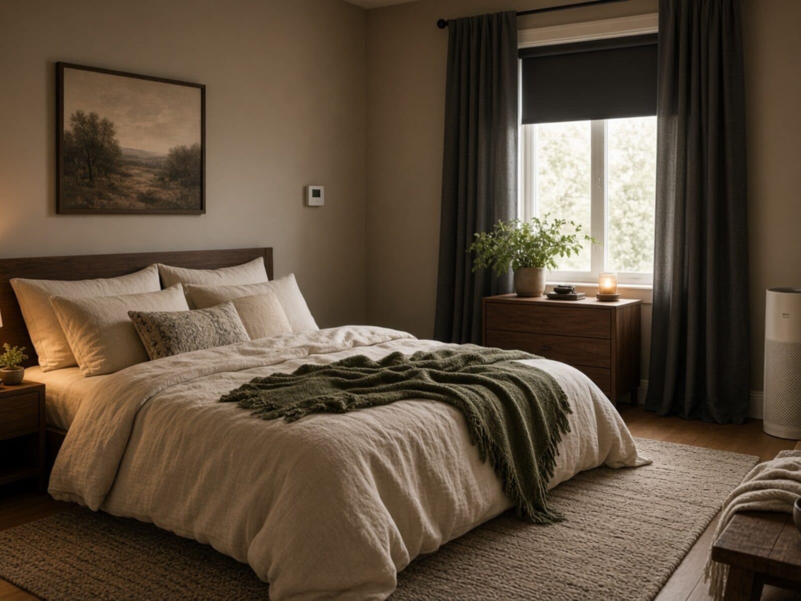 A bedroom assessed for sleep architecture, light exposure and air quality